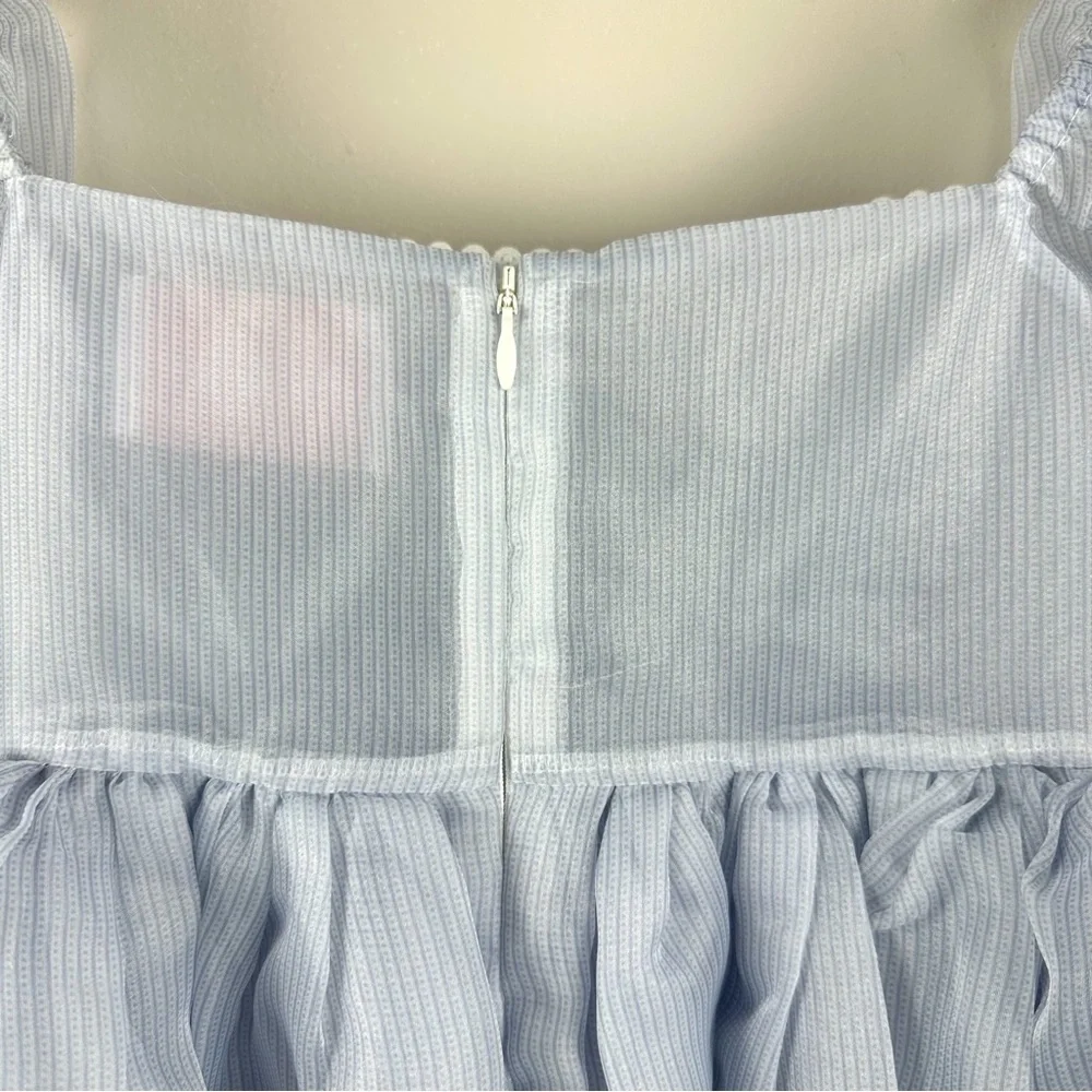 SELKIE The Puff Dress Sheer Blue Babydoll Pinstripe Dress Size Small - Picture 12 of 17